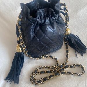 Neiman Marcus Quilted Calfskin Navy Drawstring Chanel - Like Shoulder Purse